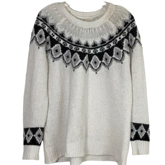 Blair Vintage Knit Sweater White, Gray & Black Fair Isle Pullover Women’s Size M - Picture 3 of 9
